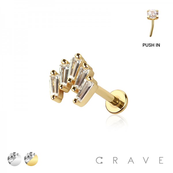 MULTI CZ BAGUETTE FAN TOP THREADLESS (PUSH IN) 316L SURGICAL STEEL LABRET SET MULTI CZ BAGUETTE FAN TOP THREADLESS (PUSH IN) 316L SURGICAL STEEL LABRET SET